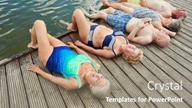  Presentation with seniors - Audience pleasing PPT theme consisting of group-of-seniors-enjoying backdrop and a coral colored foreground