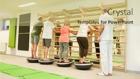  Presentation with exercises - Colorful PPT theme enhanced with group-of-seniors-exercises-balance backdrop and a soft green colored foreground