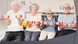  Presentation with strength - Beautiful presentation design featuring group-of-seniors-exercises-fitness backdrop and a lemonade colored foreground