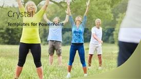  Presentation with group fitness - Amazing slide deck having group-of-seniors-exercises-fitness backdrop and a yellow colored foreground