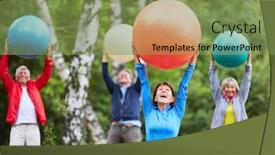  Presentation with gym ball - Cool new slide set with group-of-seniors-exercises backdrop and a seafoam green colored foreground