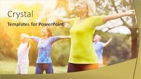  Presentation with seniors - Presentation featuring group-of-seniors-in-yoga background and a blonde colored foreground