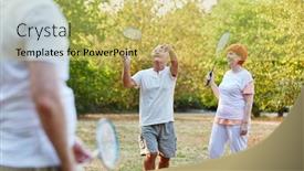  Presentation with badminton - Beautiful theme featuring group-of-seniors-playing-badminton backdrop and a yellow colored foreground