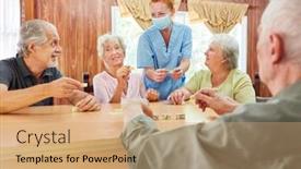  Presentation with mask nurse - Presentation theme consisting of group-of-seniors-playing-dominoes background and a coral colored foreground