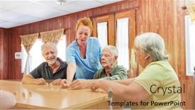  Presentation with group support - Slide set having group-of-seniors-playing-dominoes background and a  colored foreground