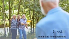  Presentation with frisbee - Presentation with group-of-seniors-playing-frisbee background and a light blue colored foreground
