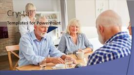  Presentation with recreation - PPT theme featuring group-of-seniors-playing-puzzle background and a mint green colored foreground