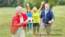  Presentation with sports festival - Slide deck having group-of-seniors-playing background and a mint green colored foreground