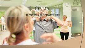  Presentation with rehabilitation - Beautiful slide deck featuring group-of-seniors-rehabilitation backdrop and a soft green colored foreground