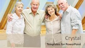  Presentation with retirement - Beautiful slide deck featuring group-of-seniors-retired backdrop and a soft green colored foreground