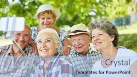  Presentation with seniors - Beautiful PPT theme featuring group-of-seniors-takes backdrop and a light blue colored foreground