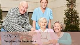  Presentation with geriatric - Slide deck with group of seniors with geriatric background and a coral colored foreground