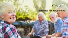  Presentation with home garden - Beautiful presentation theme featuring group-of-seniors backdrop and a blonde colored foreground
