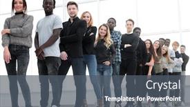  Presentation with group of diverse people - Theme with group-of-serious-young-people background and a dark gray colored foreground