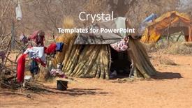  Presentation with refugee - Cool new PPT theme with group of shacks in a refugee camp in africa made from thatching grass backdrop and a violet colored foreground