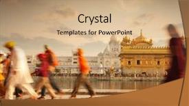  Presentation with india temple - Slide deck enhanced with group of sikh pilgrims walking background and a coral colored foreground