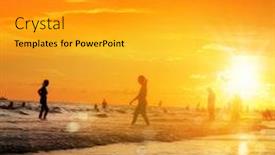  Presentation with florida beach - Presentation theme featuring group-of-silhouetted-people background and a gray colored foreground