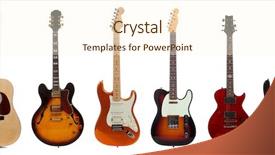  Presentation with electric guitar - Beautiful PPT theme featuring group of six assorted guitars backdrop and a cream colored foreground