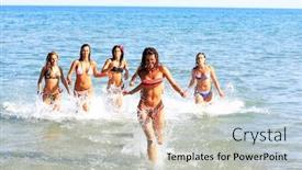  Presentation with girls running - Beautiful PPT layouts featuring group of six beautiful young girls running in the sea backdrop and a light gray colored foreground