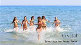  Presentation with girls running - Cool new slides with group of six girls running in the sea backdrop and a light blue colored foreground