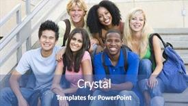  Presentation with mature students sitting at desks - Slides having group of six students outside background and a ocean colored foreground