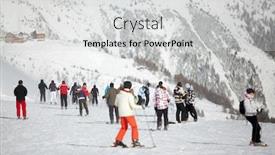  Presentation with group - Presentation theme enhanced with group-of-skiers-on-snowy background and a light gray colored foreground