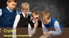 Presentation with educational - PPT theme having group of smart boys background and a tawny brown colored foreground