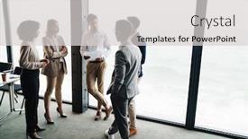  Presentation with smart - Amazing PPT theme having group-of-smart-confident-businesspeople backdrop and a light gray colored foreground