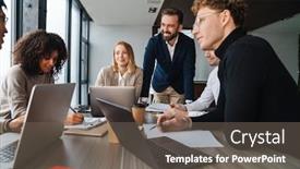  Presentation with new office - Theme with group-of-smart-multiethnic-motivated background and a gray colored foreground