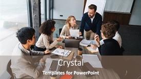  Presentation with new office - Presentation theme having group-of-smart-multiethnic-motivated background and a violet colored foreground