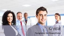  Presentation with diverse group of smiling people giving thumbs up - Amazing slides having group of smiling business people backdrop and a light blue colored foreground