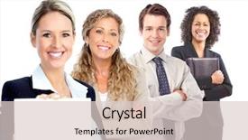  Presentation with team group - Audience pleasing theme consisting of group of smiling business people backdrop and a lemonade colored foreground