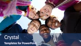 Presentation with multi racial - PPT theme enhanced with group of smiling faces background and a ocean colored foreground