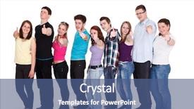  Presentation with friends - Colorful PPT theme enhanced with group of smiling friends standing backdrop and a ocean colored foreground