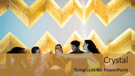  Presentation with toasting - Slide deck consisting of group of smiling friends toasting a glass of champagne while celebrating birthday at bar background and a gold colored foreground