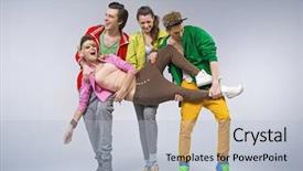  Presentation with dance - Colorful slide deck enhanced with group of smiling friends backdrop and a light blue colored foreground