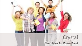  Presentation with teenagers - Colorful presentation design enhanced with group of smiling happy teenagers isolated on white backdrop and a light gray colored foreground