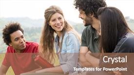  Presentation with smiling paramedic sitting in ambulance - Slides consisting of group of smiling hiker sitting background and a coral colored foreground