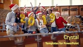  Presentation with international - Beautiful PPT layouts featuring group of smiling international students backdrop and a  colored foreground