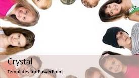  Presentation with huddle - Audience pleasing PPT theme consisting of group of smiling kids standing in huddle on white background backdrop and a lemonade colored foreground