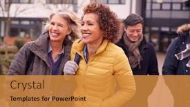  Presentation with college students - Cool new PPT layouts with group-of-smiling-mature-students backdrop and a gold colored foreground