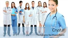  Presentation with medical - Amazing slides having group of smiling medical doctors backdrop and a light blue colored foreground