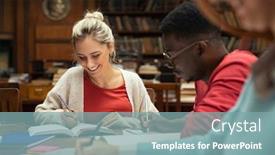  Presentation with classmates - Cool new presentation with group-of-smiling-multiethnic-students backdrop and a seafoam green colored foreground