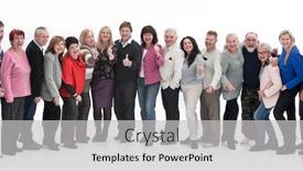  Presentation with people - Presentation theme with group-of-smiling-people-standing background and a light gray colored foreground