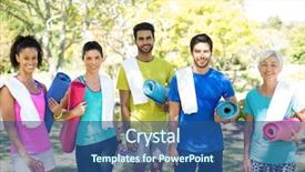  Presentation with park - Presentation design featuring group of smiling people standing background and a ocean colored foreground