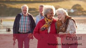  Presentation with friends - Audience pleasing slides consisting of group-of-smiling-senior-friends backdrop and a violet colored foreground
