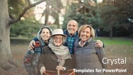  Presentation with seniors - Amazing slide deck having group-of-smiling-seniors-looking backdrop and a violet colored foreground
