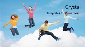  Presentation with sky blue - Slides with group of smiling teenagers jump background and a light blue colored foreground