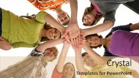  Presentation with teenagers - Colorful theme enhanced with group of smiling teenagers staying backdrop and a coral colored foreground