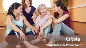  Presentation with group fitness - Presentation having group of smiling woman talking background and a  colored foreground